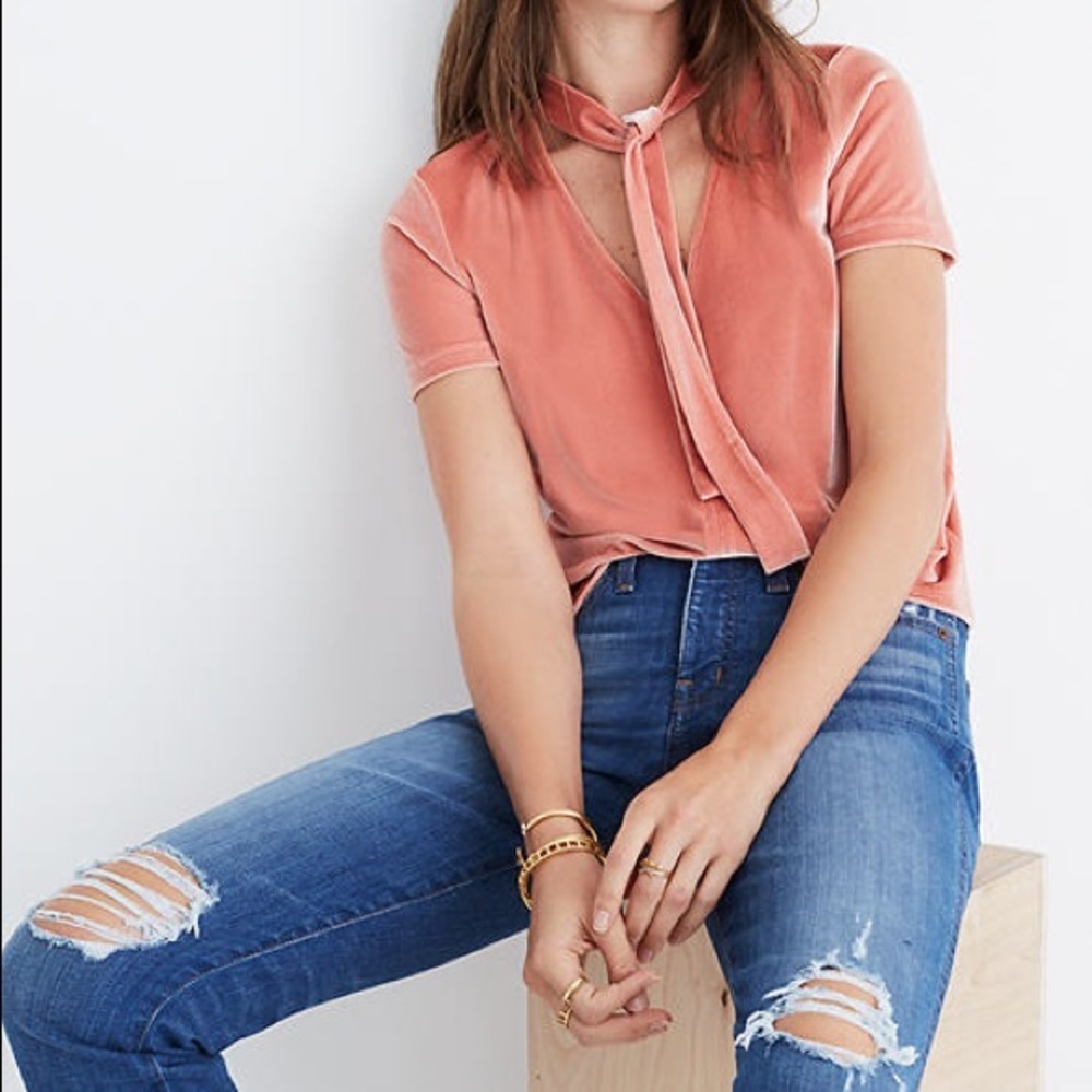 Madewell Velvet Pink Shirt Tie Size S Top Shirt
